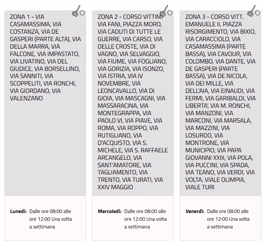 calendario e orari pulizia strade