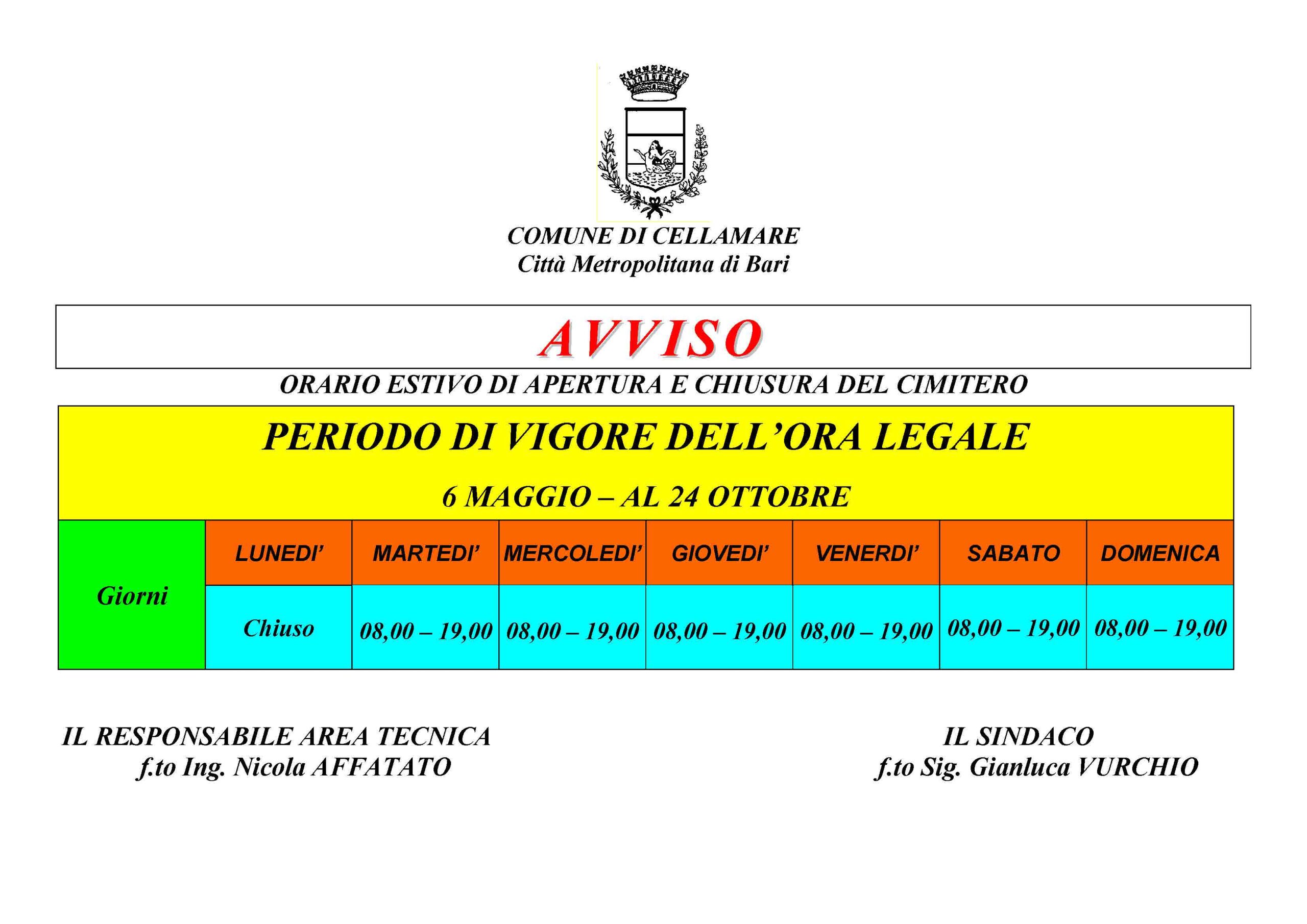 (ESTIVO) ORARIO LEGALE 2026